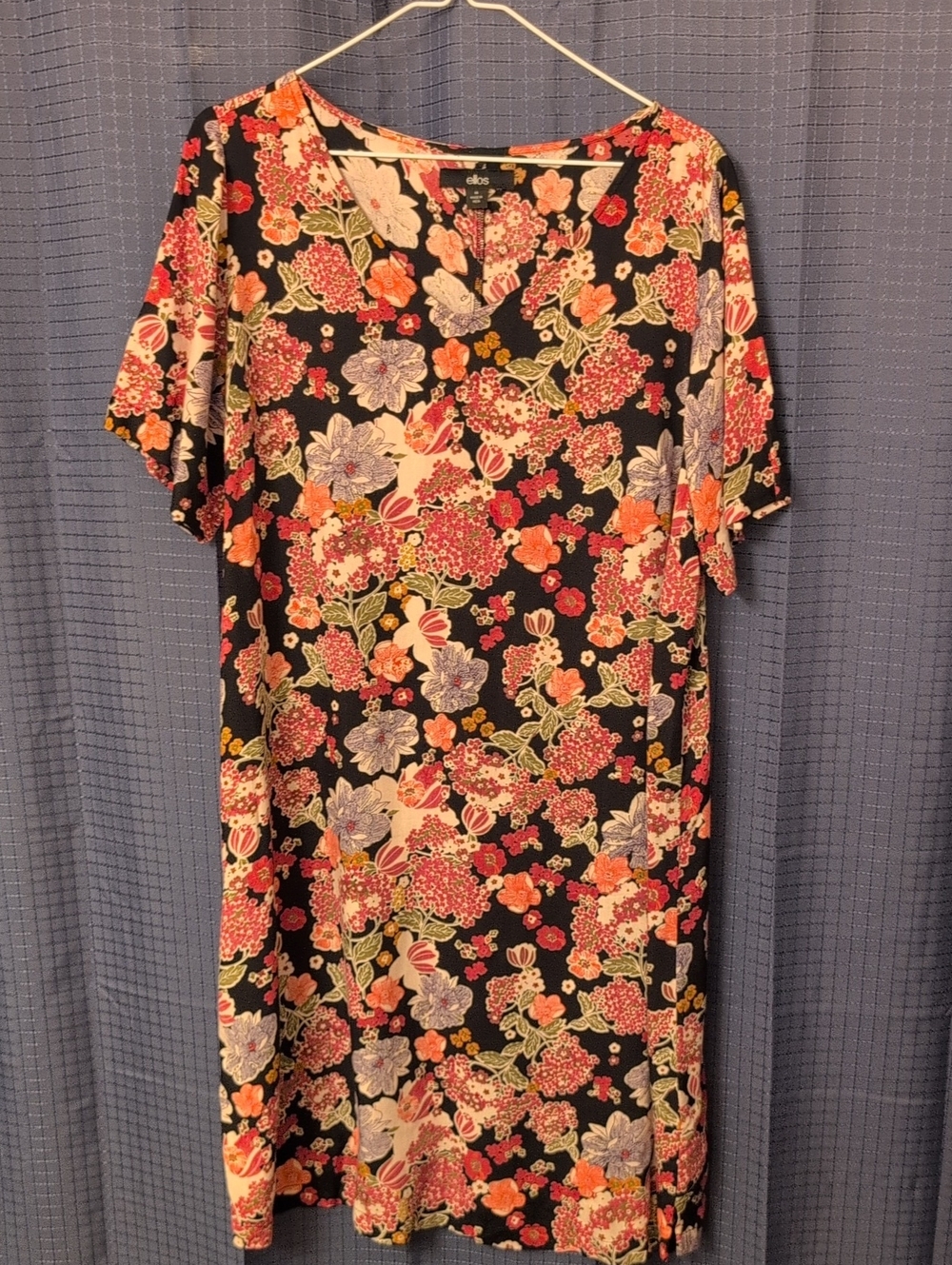 ellos Black Floral V-Neck Tunic with Pink and Orange Accents